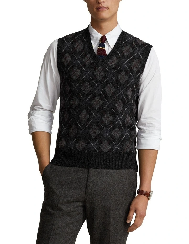 Argyle Wool Sweater Vest in Grey
