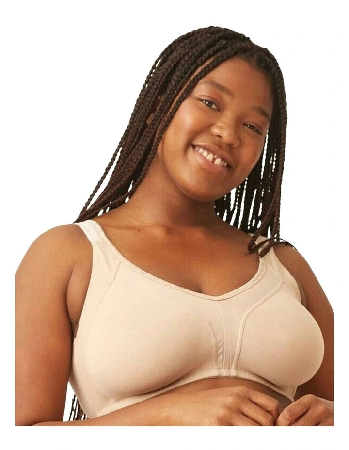 Side Smoothing Organic Cotton Wirefree Minimiser Bra in Light Beige