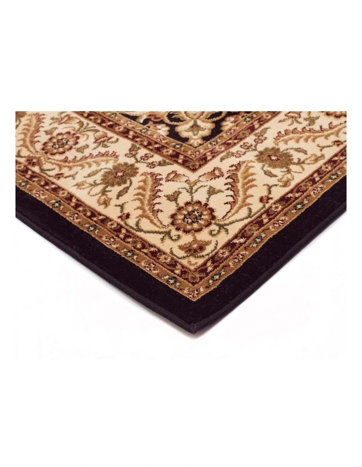Sydney Medallion Runner Black with Ivory Border Runner Rug