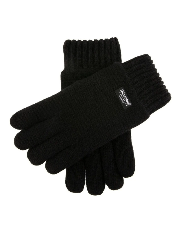 Wool Blend Insulated Knit Gloves in Black