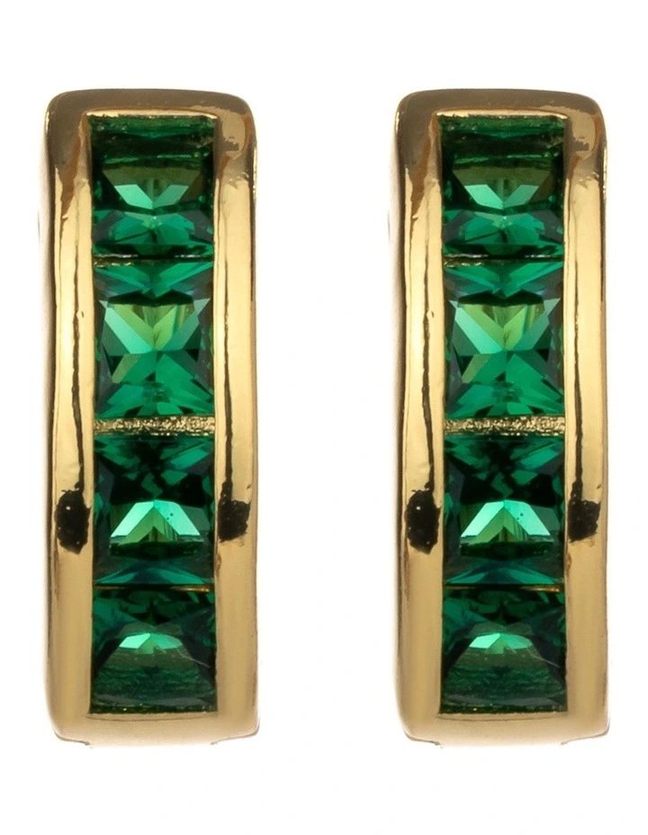 Small Hoops with Stones Earring in Emerald
