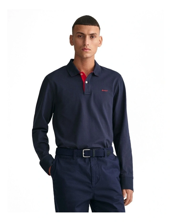 Contrast Piqu Rugger in Evening Blue