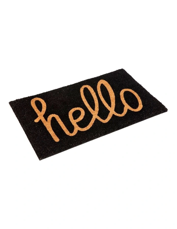 Hello Black PVC Backed Coir Doormat 45x120cm
