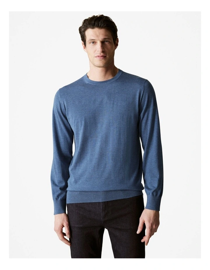 Cashmere Crew Neck Pullover in Denim Blue