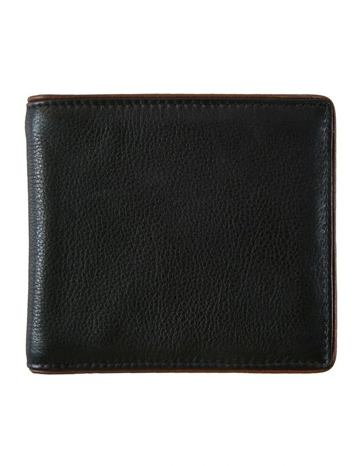 RFID Two-Colour Pebble Grain Leather Billfold Wallet in Black
