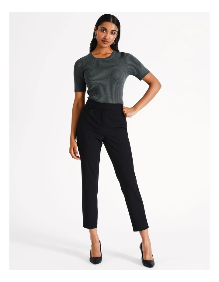 Recycled Poly Blend Slim Leg Pant in Black