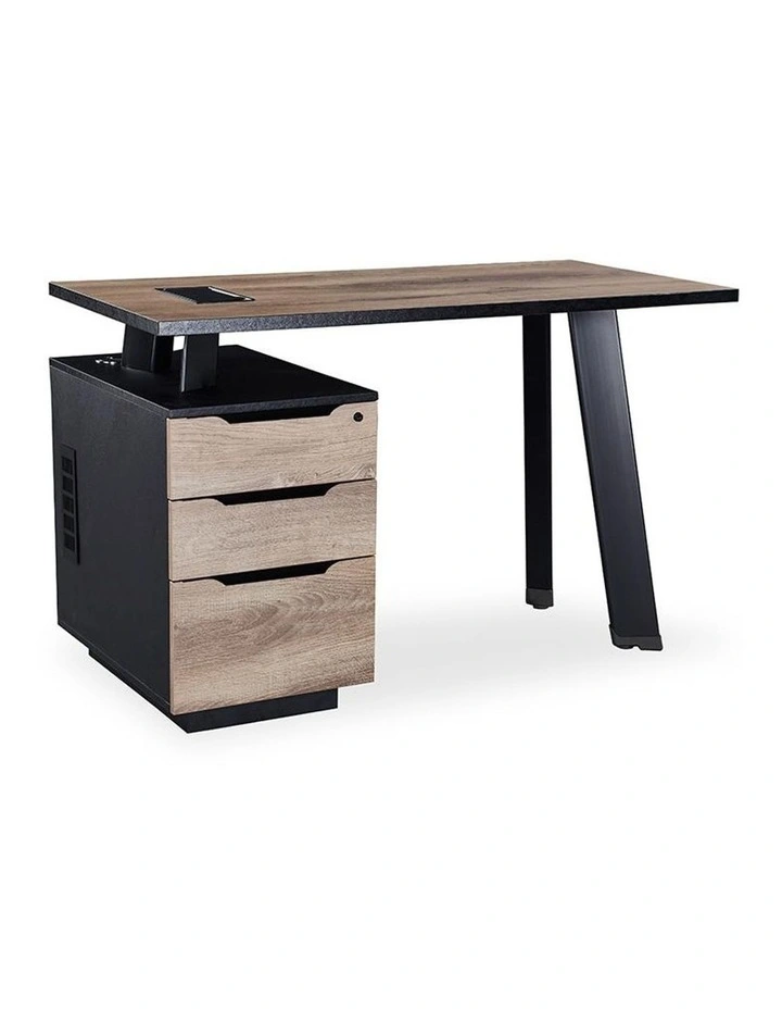 Arto Single Workstation Desk With Left Cabinet 1.2M Mahogany Black