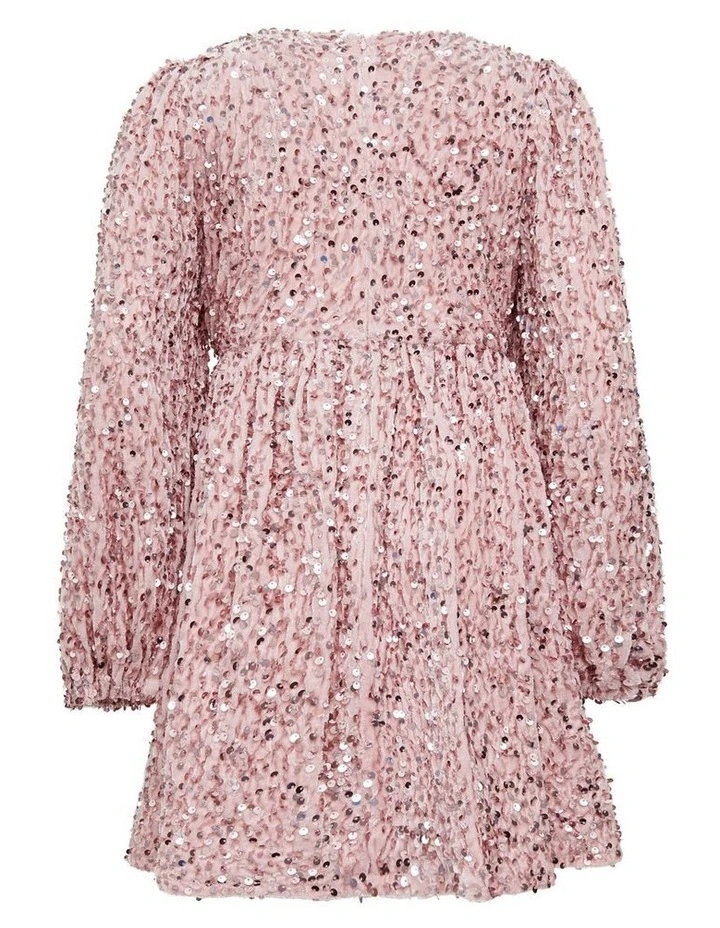 Sequin Velour Mini Dress in Dusty Rose