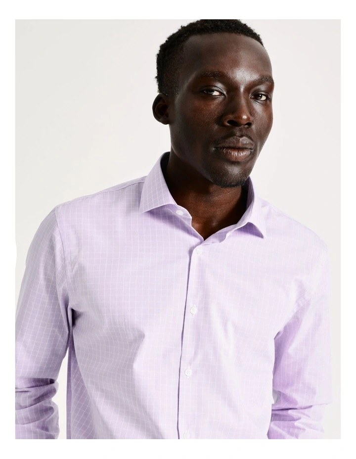 Tailored Long Sleeve One Colour Check Shirt in Purple