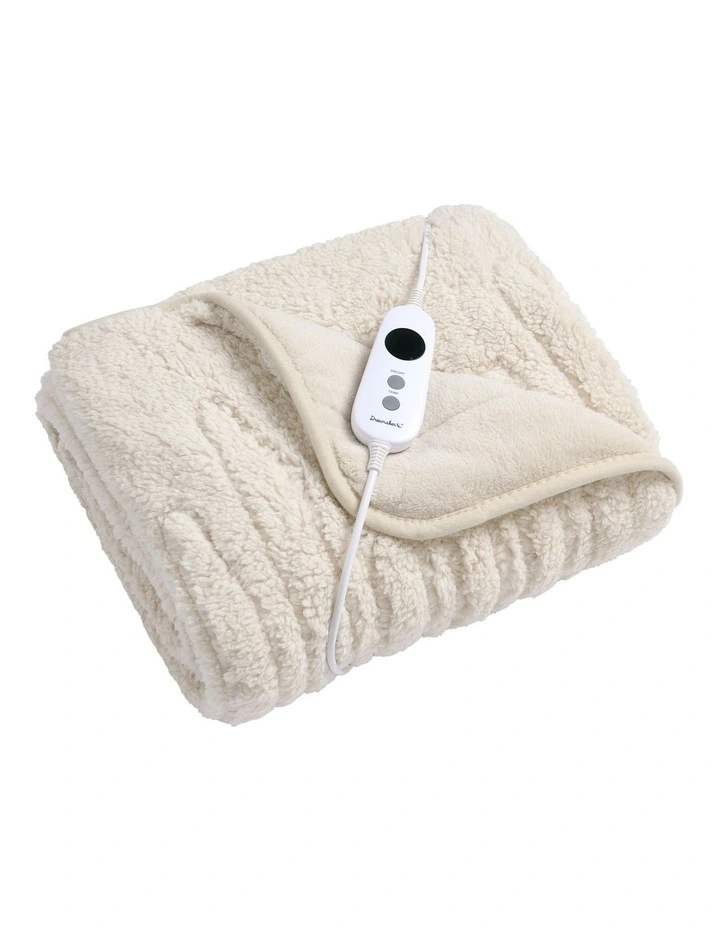 Reversible Sherpa & Coral Fleece Heated Throw in Cream