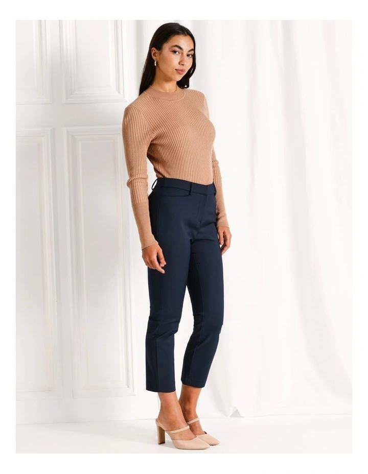 Maya Mid Rise Cropped Organic Blend Cotton Sateen Pants in Navy