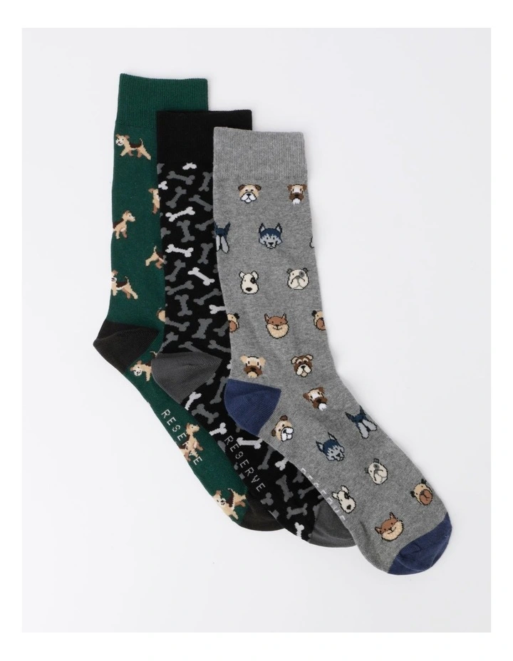 3 Pack Dogs Socks in Multi