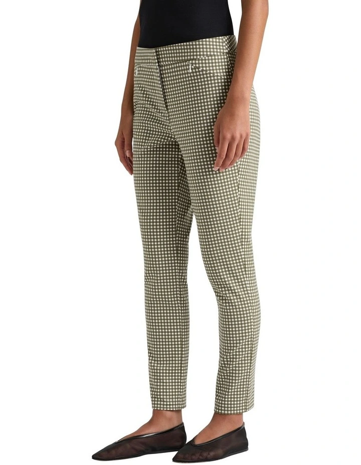 Sarah Gingham Cotton Pant in Hemlock Green