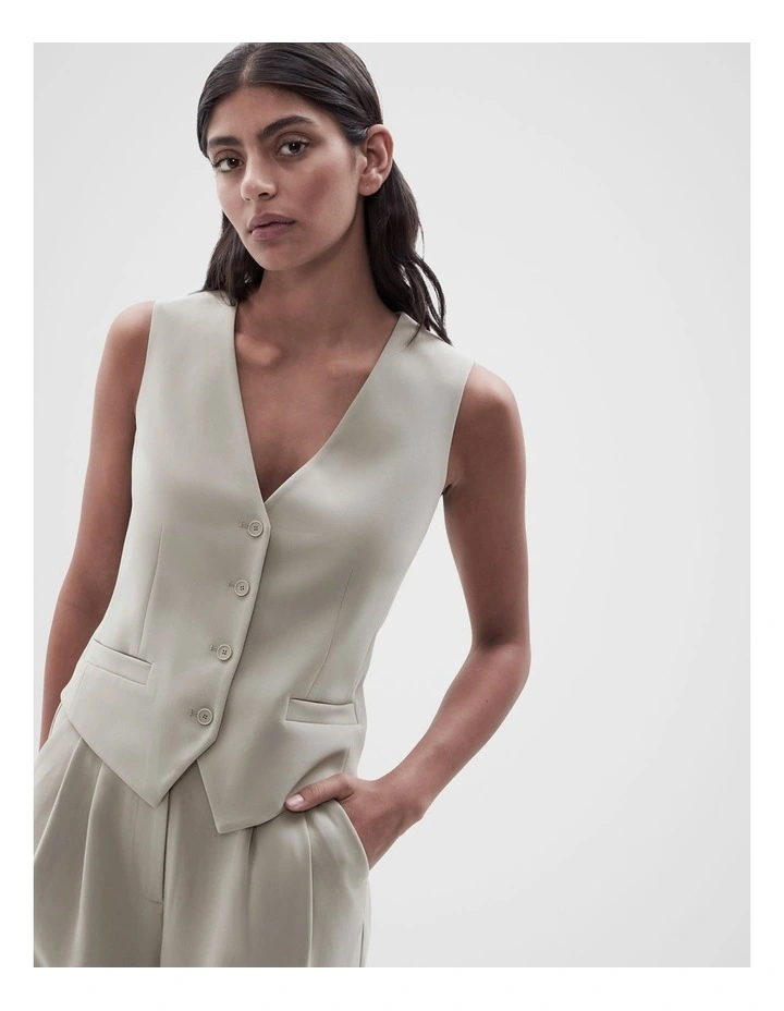 Acetate Tailored Vest in Soft Khaki