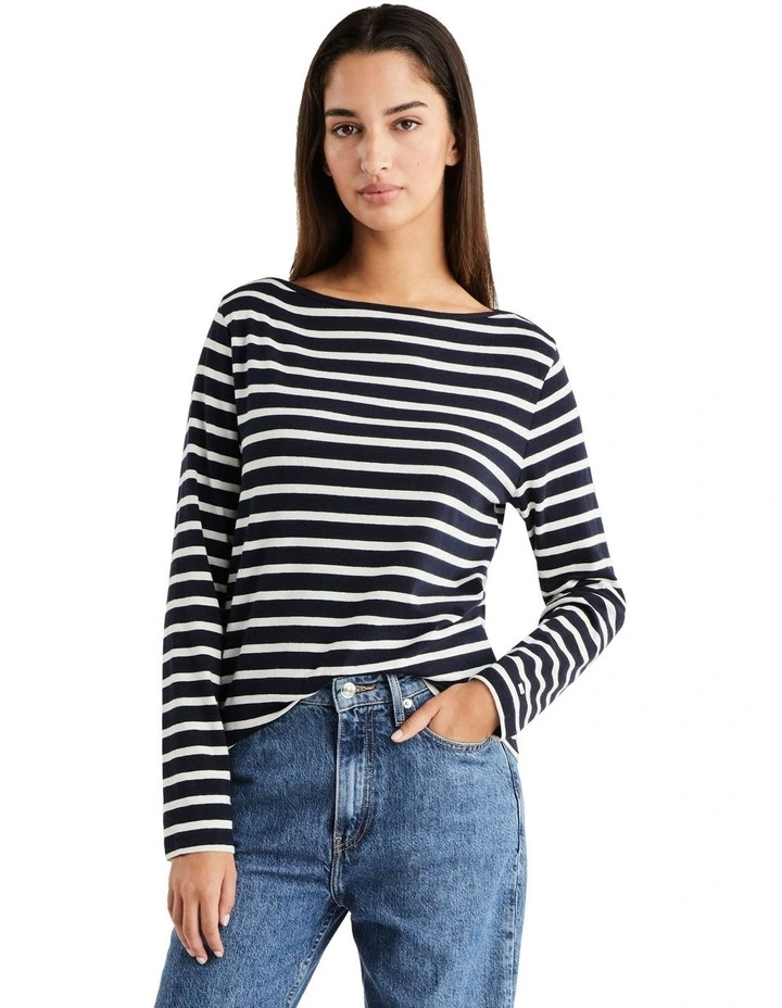 Cashmere Blend Long Sleeve Top in Blue