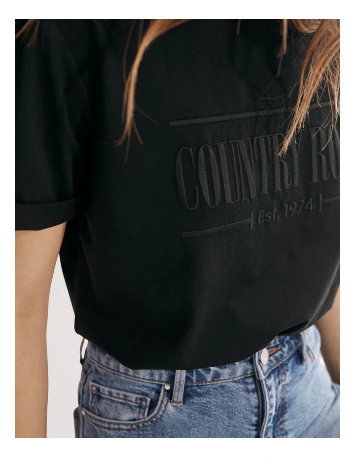 Verified Australian Cotton Heritage Embroidered T-shirt in Black