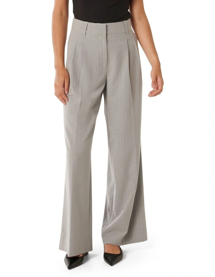 Noa Pinstripe Wide Leg Pants in Grey
