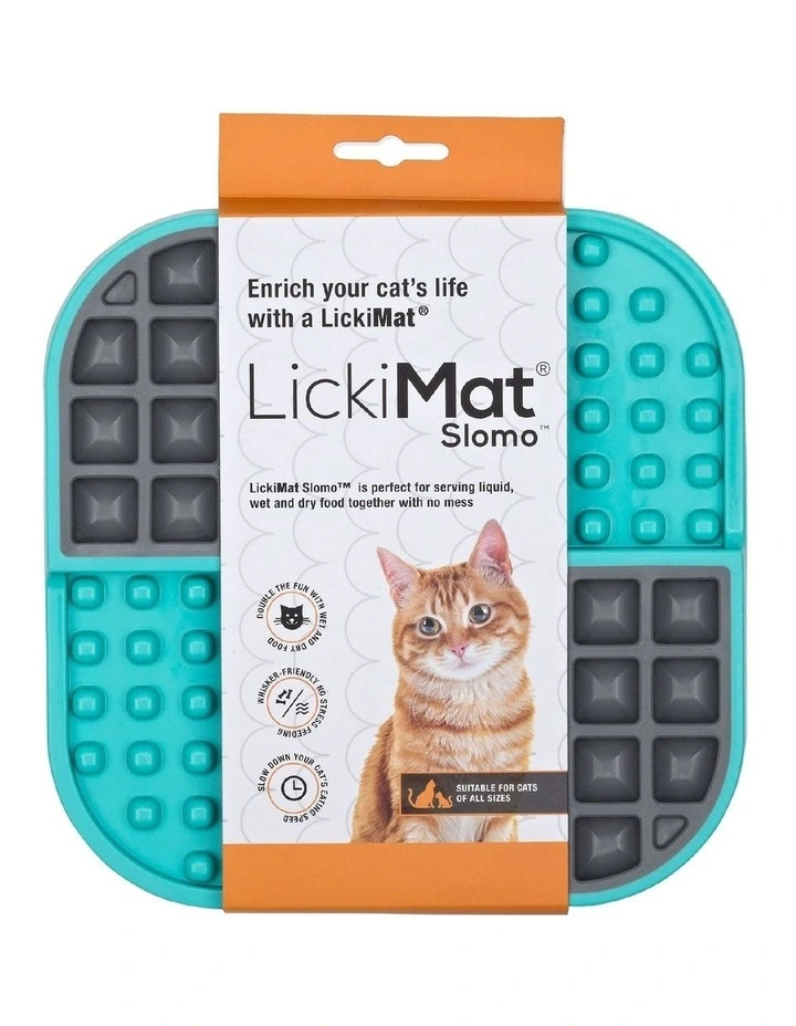 Slomo Wet & Dry Double Slow Food Cat Bowl in Black/Blue