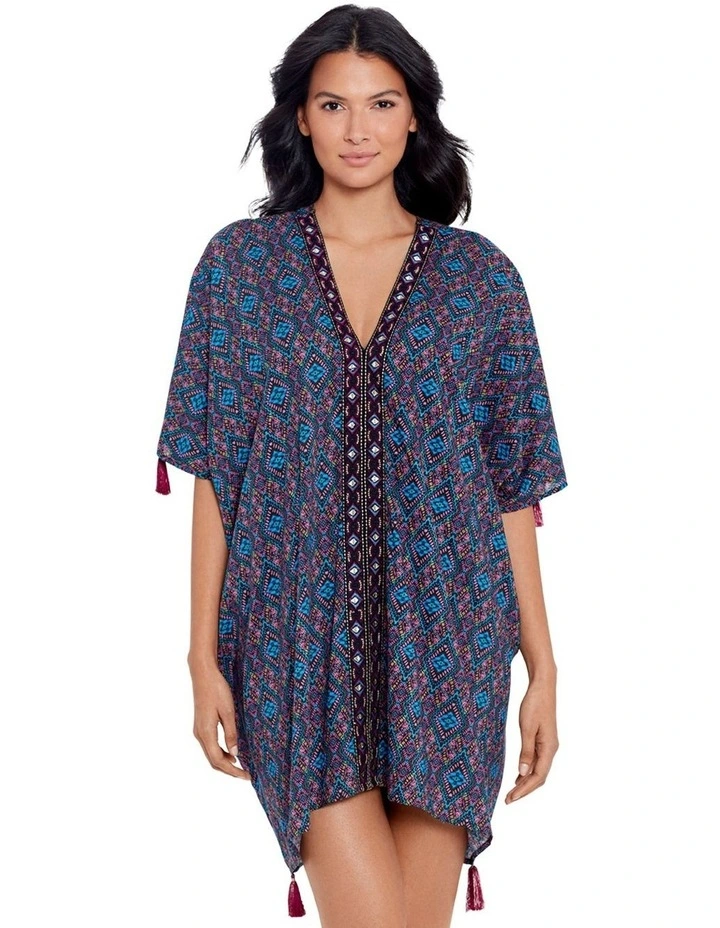 Printed Cotton Caftan Beach Coverup in Multi