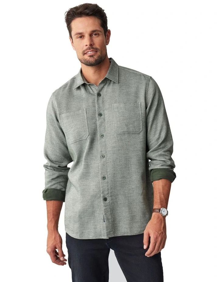 Brushed Twill Overshirt in Olive