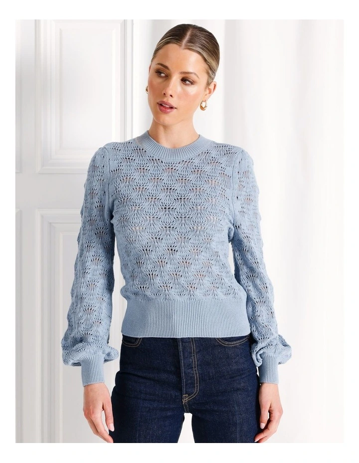 Organic Cotton Pointelle Jumper in Light Blue