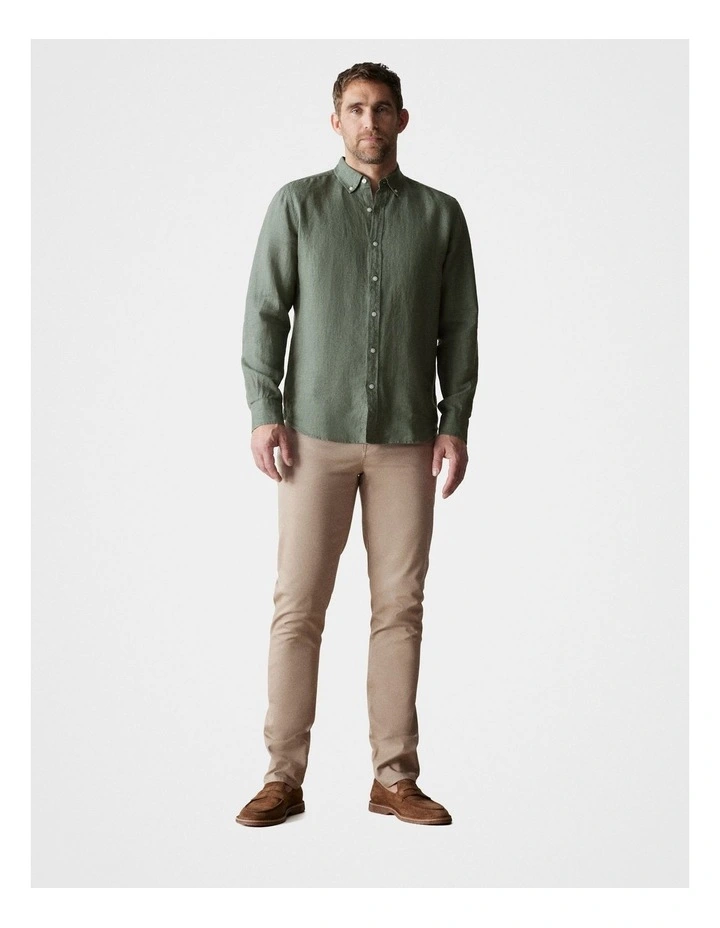 Delave Linen Long Sleeve Shirt in Dark Green
