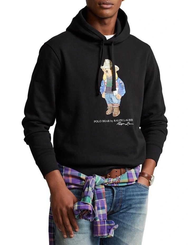 Polo Bear Fleece Hoodie in Black