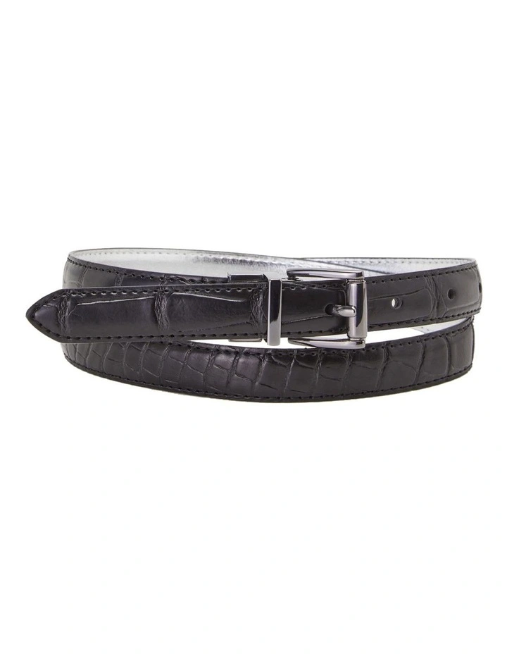 Lisa Reversible Belt in Croco Black/Silver Met