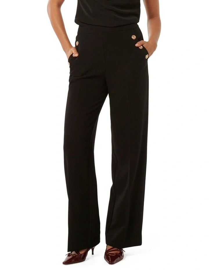 Mary Button Wide Leg Pants in Black