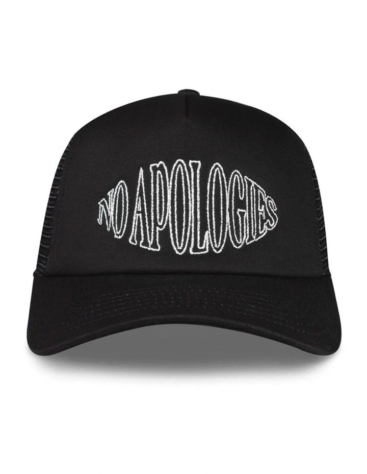 No Apologies Mesh Trucker Cap in Onyx Black