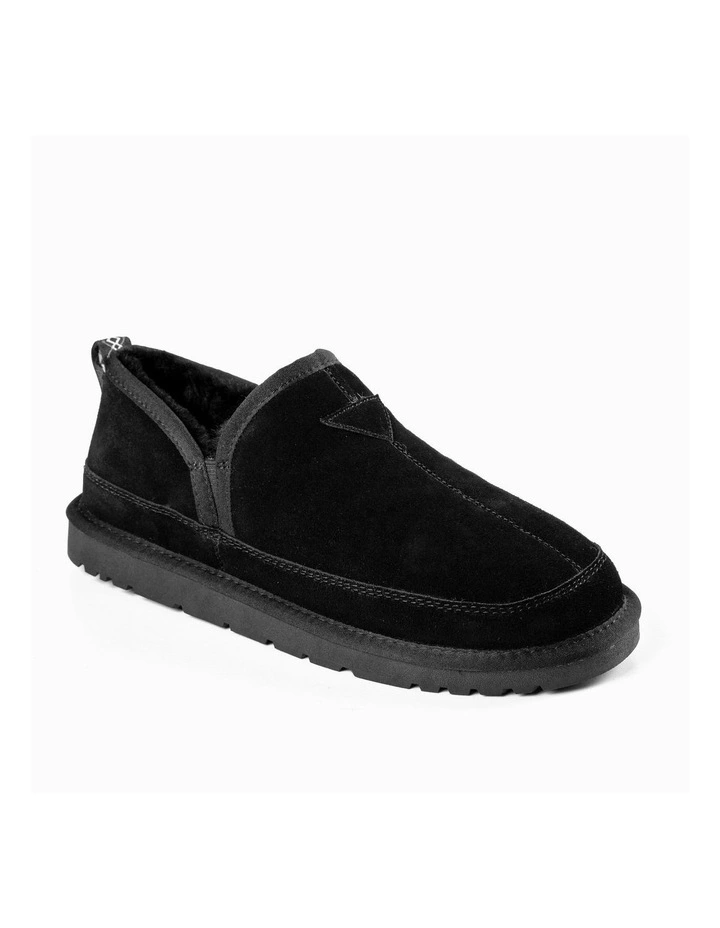 Premium Sheepskin Alder Suede Slipper in Black