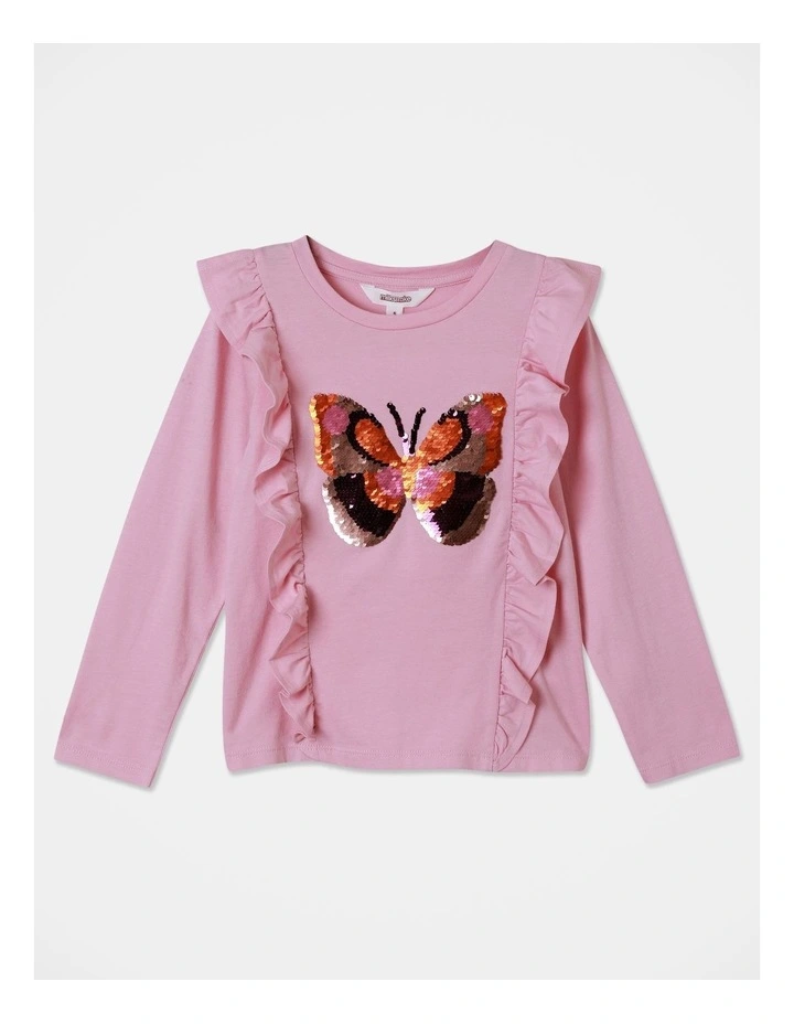Flip Sequin Butterfly Top in Pink