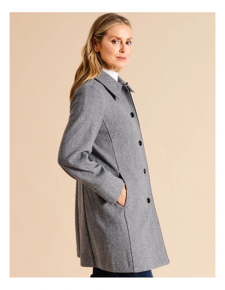 Unlined Coat With PU Trim In Greymarle/Black