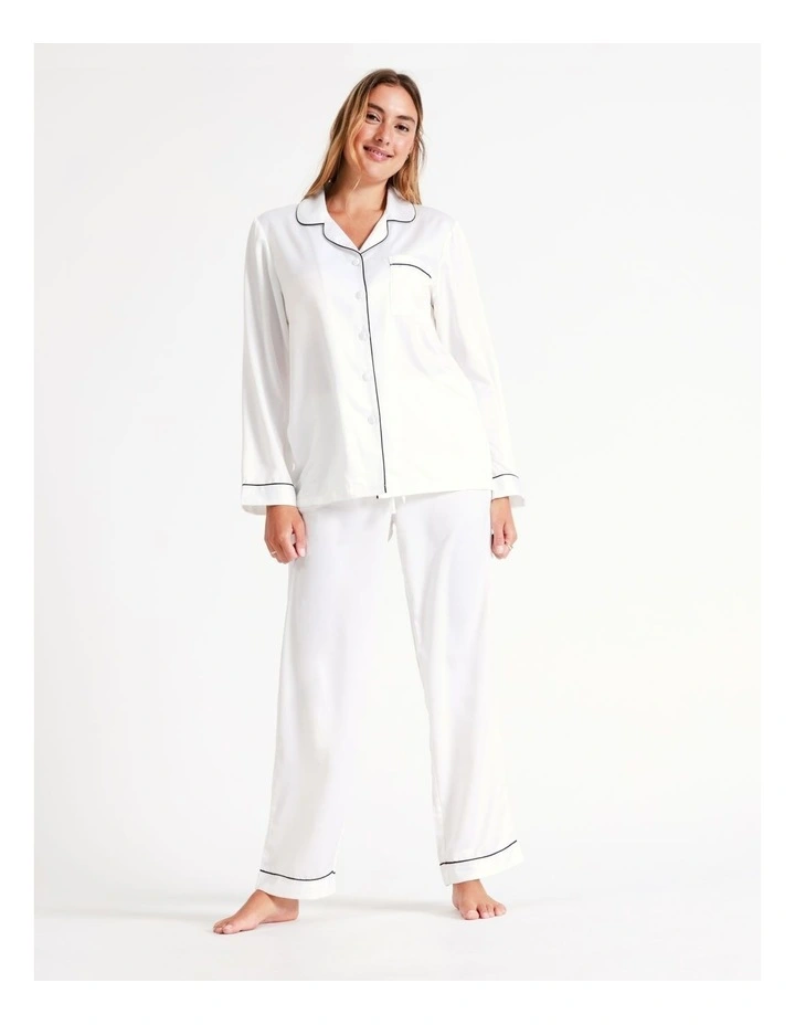 Long Sleeve Satin Pyjamas Set in Ivory