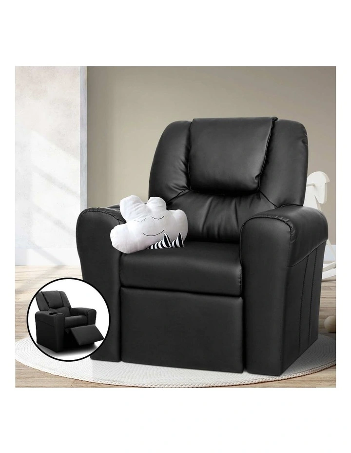 Kids Recliner Armchair PU Leather Sofa Lounge Couch in Black