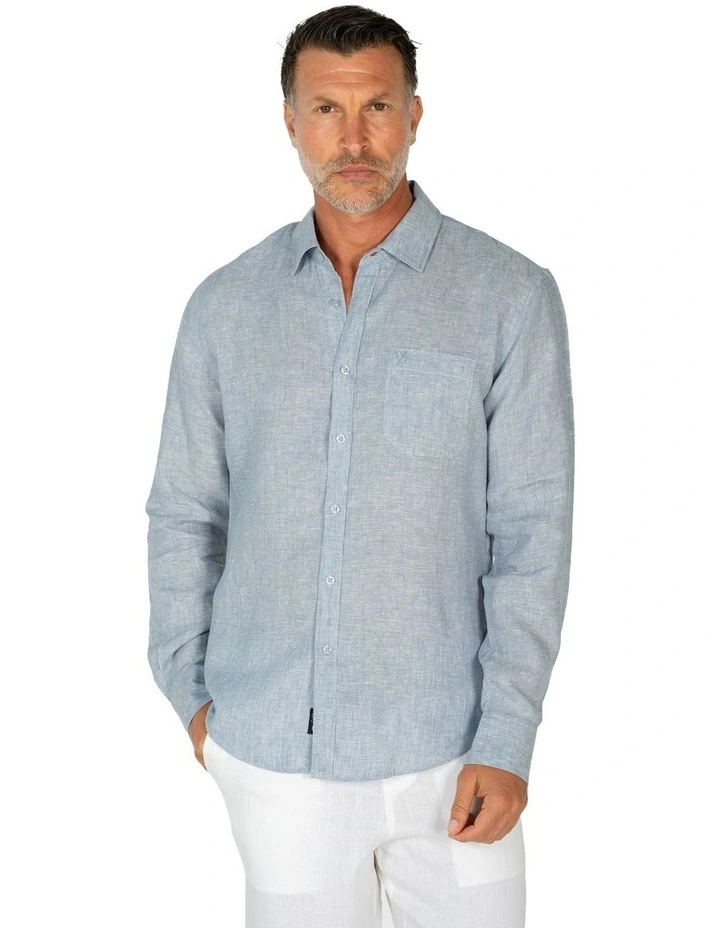 Long Sleeve Linen Shirt in Blue Marle