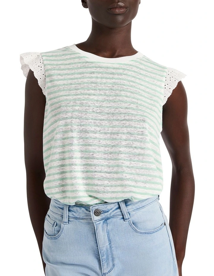 Venice Striped Tank in Ivory/Seafoam