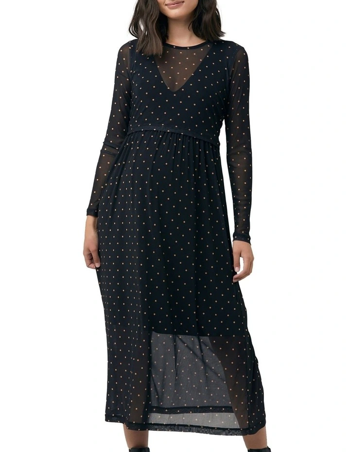 Dot Nursing Dress in Black