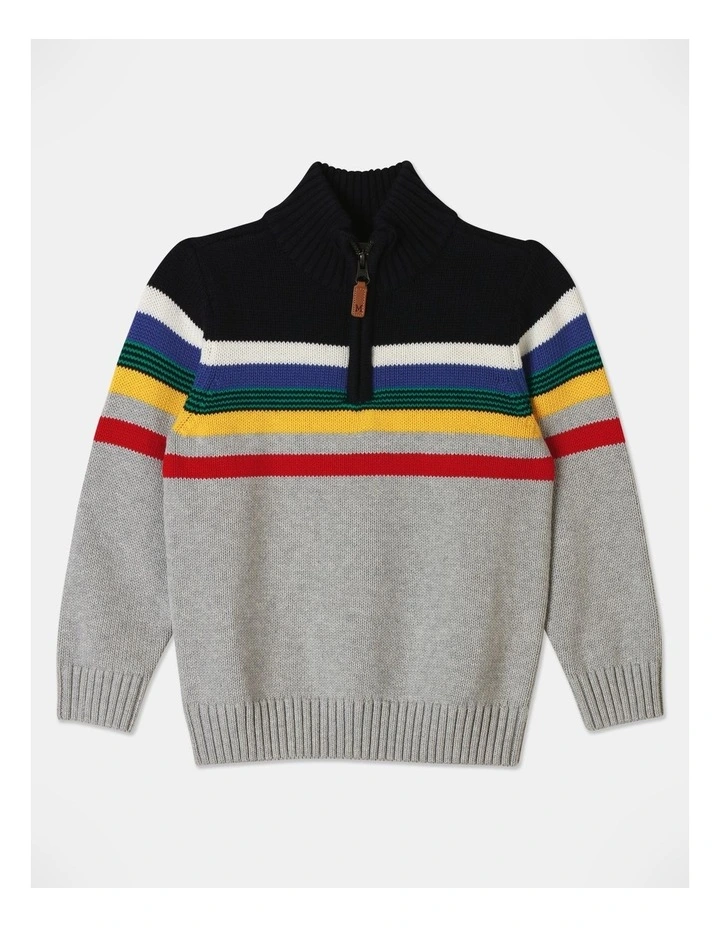 Knitted 1/4 Zip Thru Jumper in Rainbow