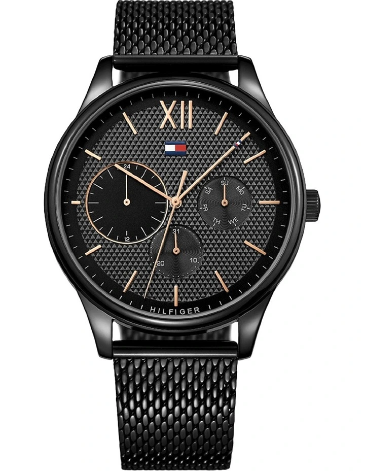 Multi-Function Black Mesh Bracelet Men's Watch