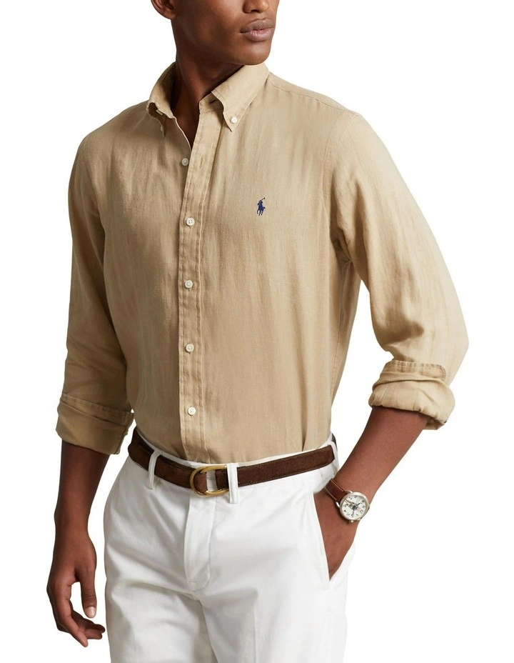 Classic Fit Linen Shirt in Beige