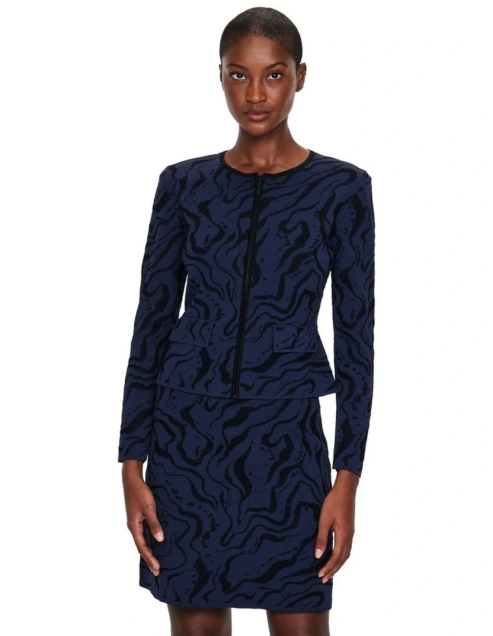 Marble Pointelle Knit Jacket in Navy