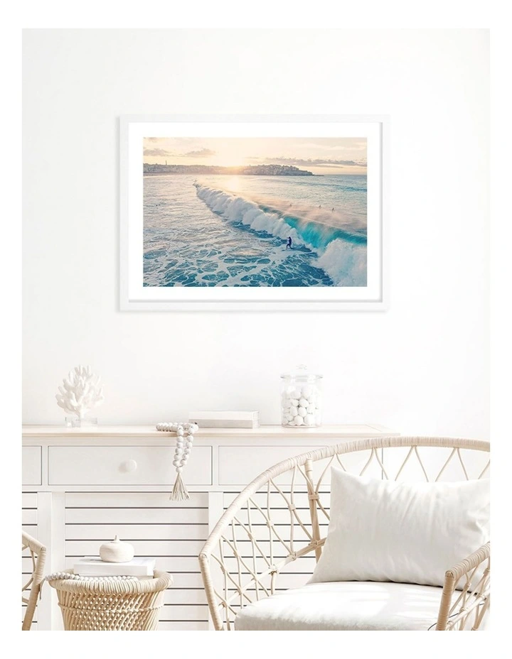Australian Made Bondi Surf Break Art Print A2 in White Frame