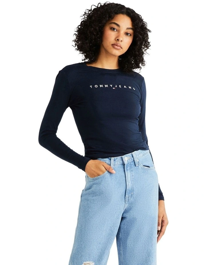 Slim Linear Long Sleeve Tee in Navy