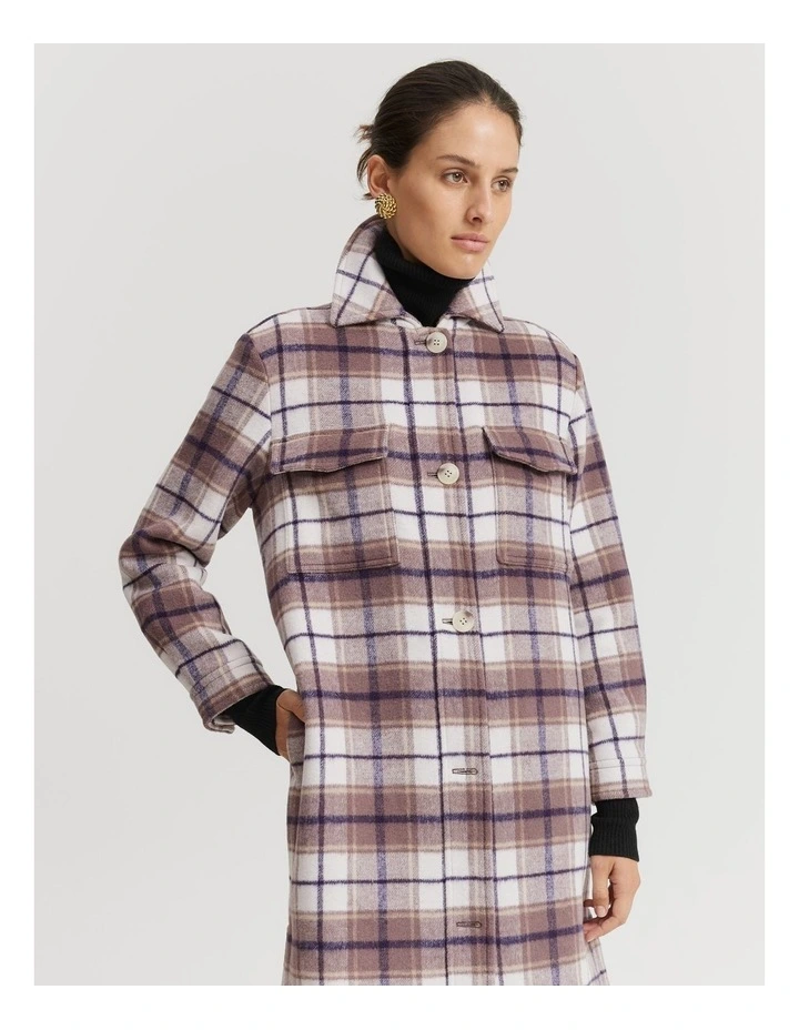 Check Longline Coat in Multi Check
