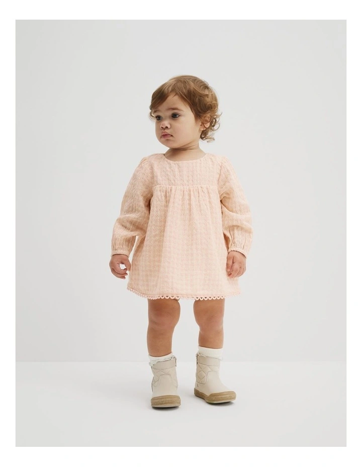 Long Sleeve Romper Dress in Multi Pink