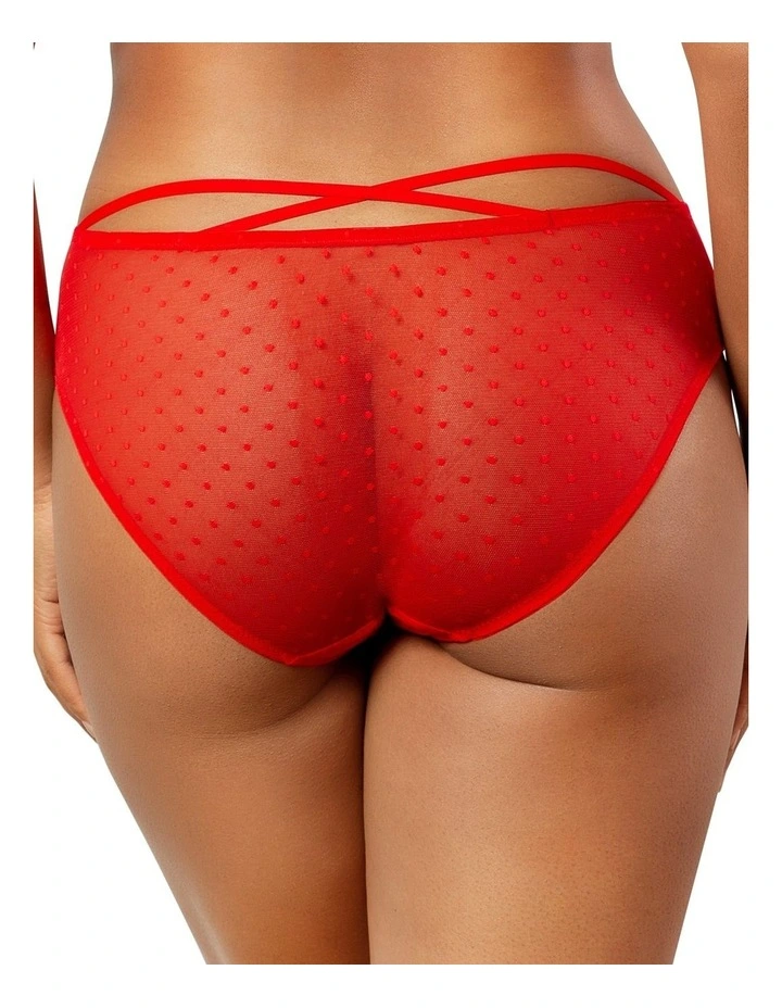 Mia Sheer Mesh & Lace Hipster Brief in Racing Red