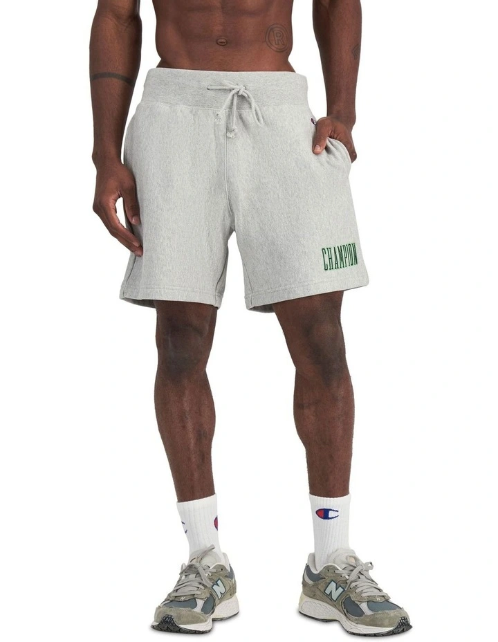 Reverse Weave Terry 90s Logo Shorts in Oxford Heather