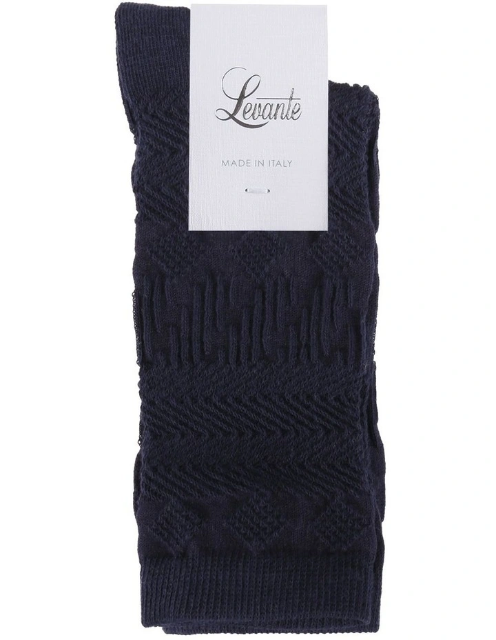 Luca Geo Jacquard Crew Length Socks Navy