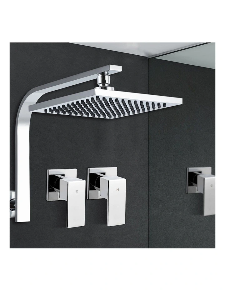 8 Inch Wall Arm Square High Pressure Rain Shower Head Twins Tap in Chrome